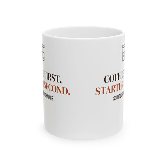 Coffee First Starter Second sourdough mug, product mockup 1