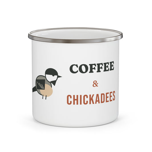 Coffee & Chickadees Enamel Camping Mug 12oz by SG Design – view 1